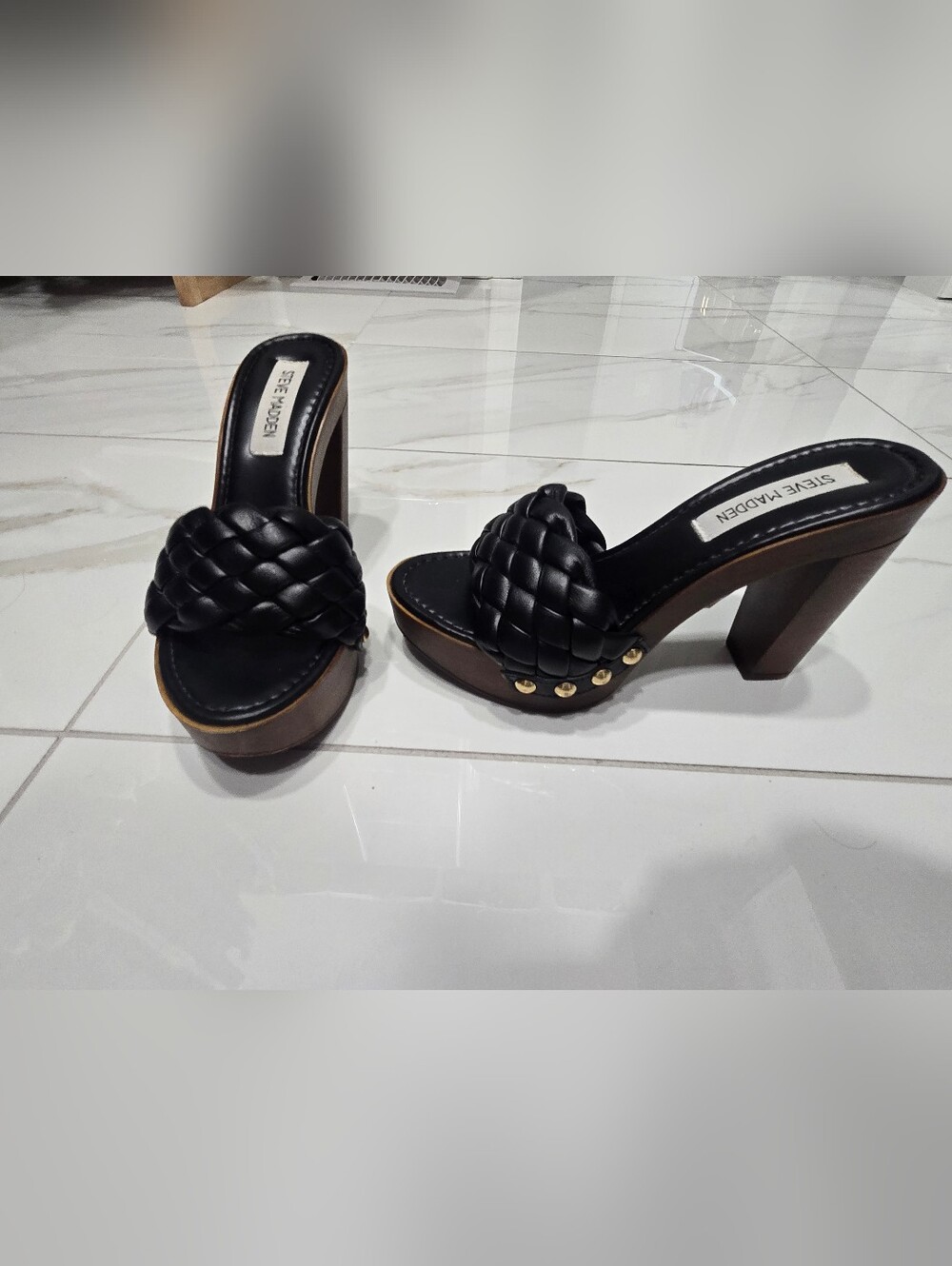 Steve Madden Black Braided Slide Heels